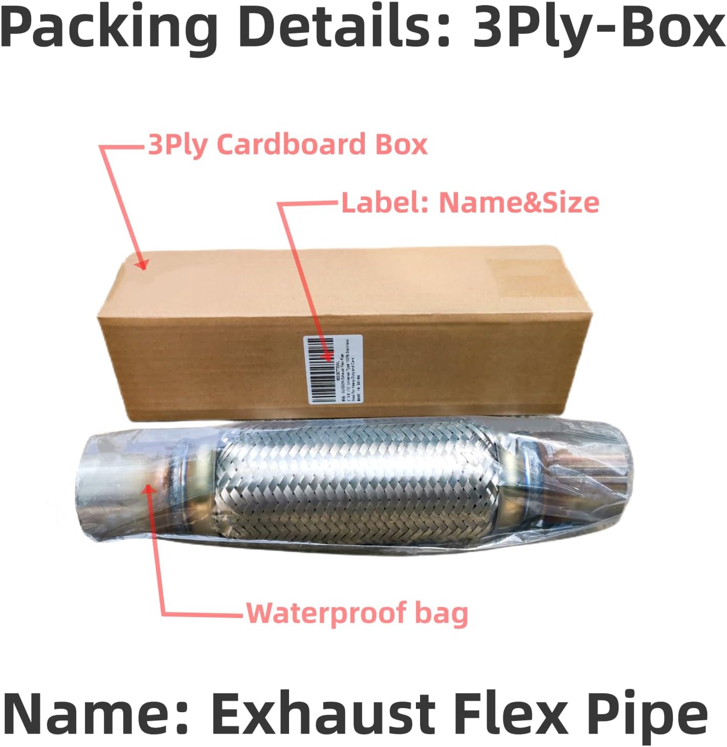 Exhaust Flex Pipe Universal Type 100% Stainless Steel For Heavy Duty and Cars (1 PC, 2X6X10)
